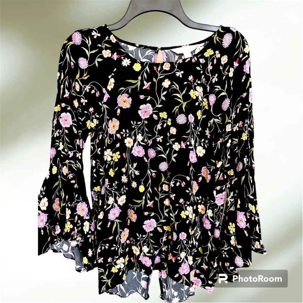 Lauren Conrad Floral Bell Sleeve Blouse Size Medium
